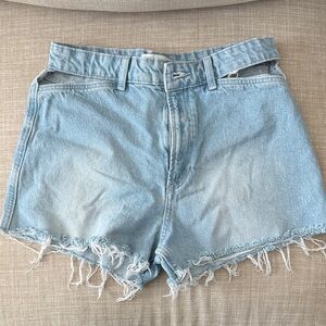 Zara Light Blue Frayed Hem Jean Shorts
